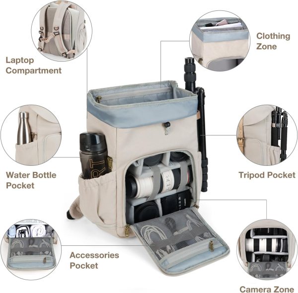 BAGSMART Camera Backpack, DSLR Camera Bag Backpacks for Photographers, Waterproof Anti-Theft Photography Backpack with 15 Inch Laptop Compartment & Tripod Holder, Ivory White - Image 2