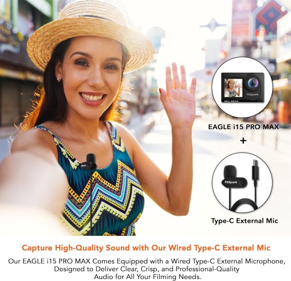 EAGLE i15 PRO MAX Waterproof Action Camera 4K HD Wireless Underwater Camera for Video, Vlog, Motorcycle Helmet, Travel, Time Lapse & Slow Motion Sports Camera with External Microphone, Remote, 4x Zoom - Image 5
