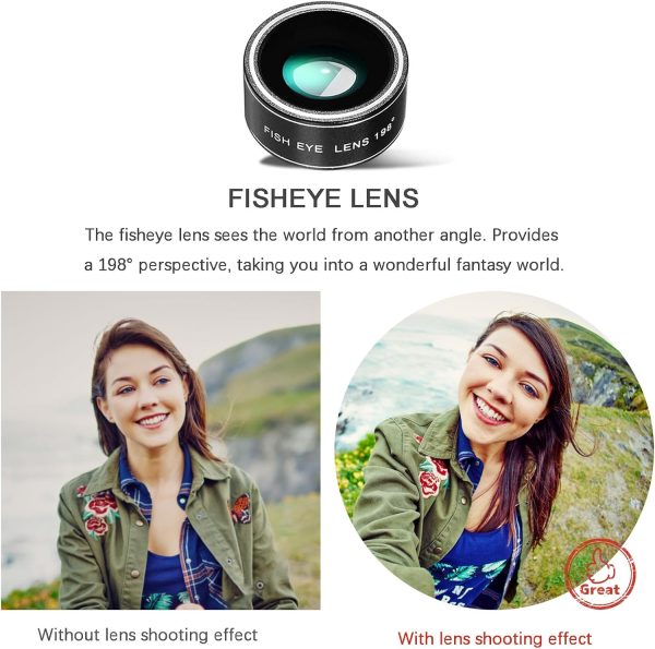 Phone Camera Lens Kit Upgraded Version Telephoto 28X Wide Angle 0.6X Macro 20X Fisheye 198° for Most Smartphones (Black) - Image 6